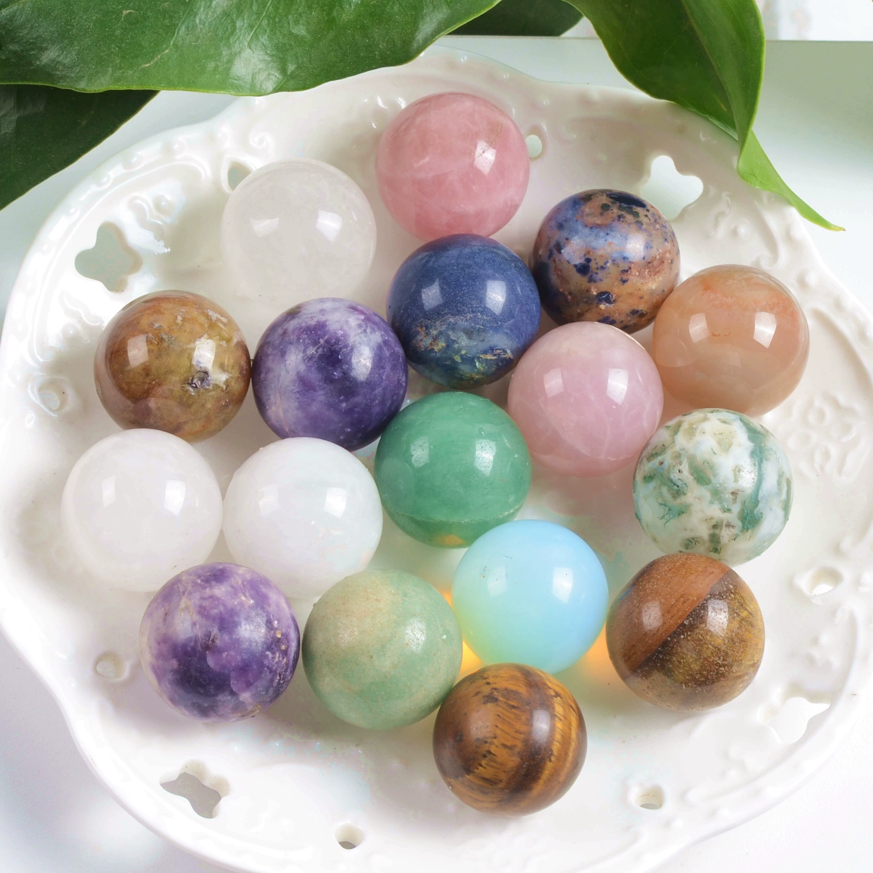 Natural water, natural ore, white crystal, round beads, decorations, 25mm
