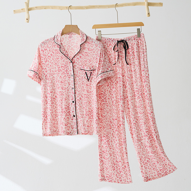 VS外国貿易パジャマ女春夏タイプ半袖長ズボン冷感モーデール柔らかいゆるい夏の家庭服セット|undefined