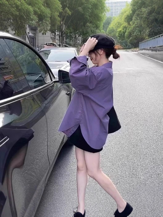 紫色长袖衬衫女外套2025爆款早秋春款衬衣韩系高级感宽松休闲上衣|undefined