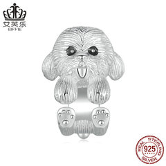 艾芙樂s925純銀鍍白金可愛泰迪diy手鍊串珠小狗散珠珠子飾品