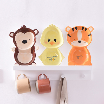 ins卡通兒童可愛老虎猴子動物陶瓷分格餐盤寶寶吃飯碗早餐餃子盤