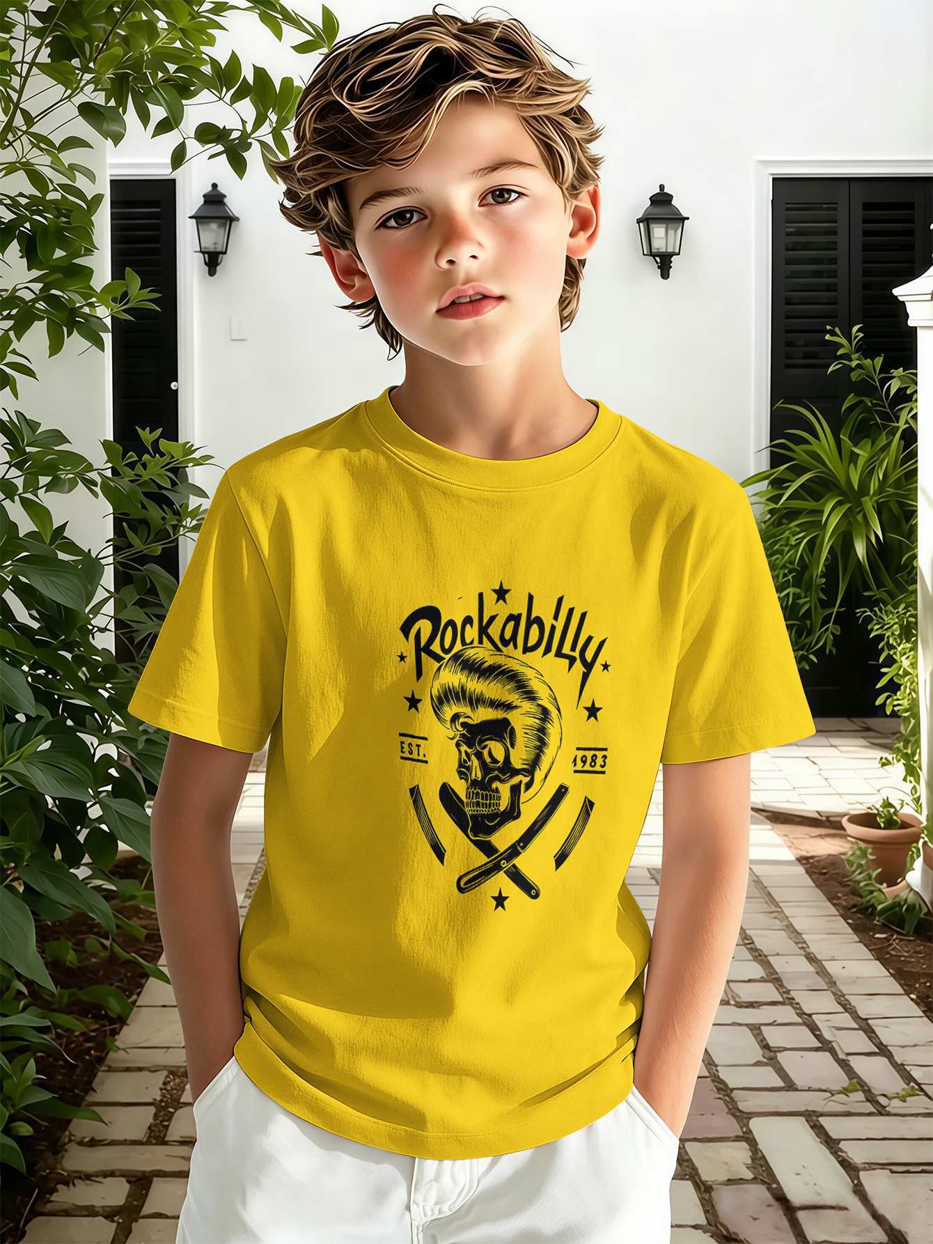 T-shirt pour garçon avec imprimé texte 3d haut décontracté rose_voghion.com