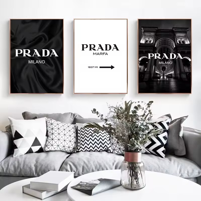 Luxury Fashion Canvas Painting Scandinavian Simple Black White Luxury Brand Poster Wall Art Picture Home Decoration