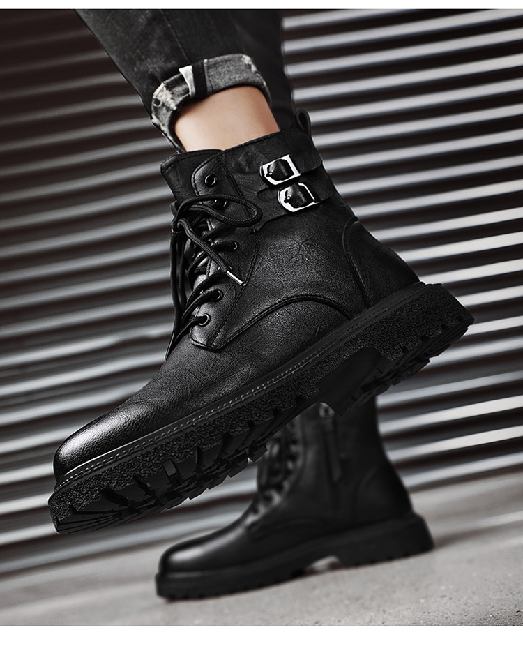 Men's Leather Motorcycle Boots With Warm Plush Lining For Autumn_voghion.com