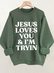 JESUS LOVE foreign trade new Jesus letter printed sweater, casual round neck long sleeve sweater, women's clothing