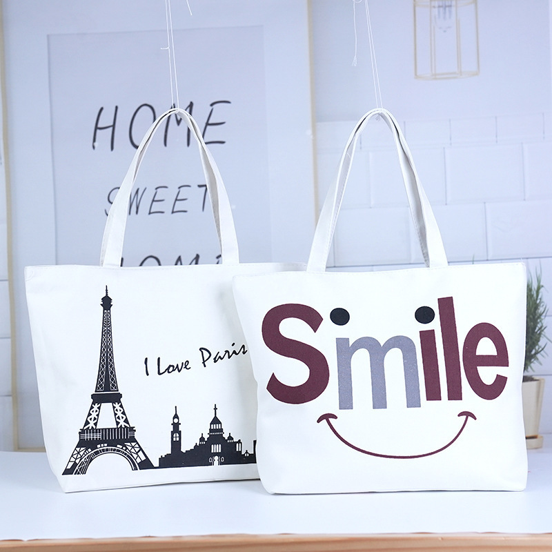 Fashionable Printed Canvas Bag for Women, Korean Style, Simple Large-Capacity Handbag, Niche Casual Cartoon Crossbody Shoulder Bag