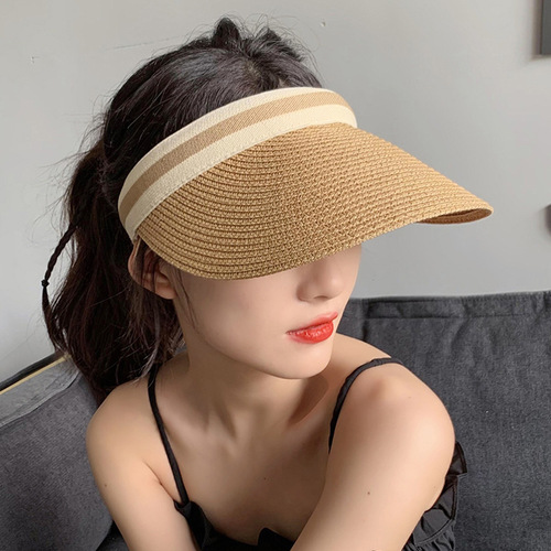 Lafayette grass woven empty top hat for women, summer face-shaping sun hat, hair tie sunshade, UV protection sun hat