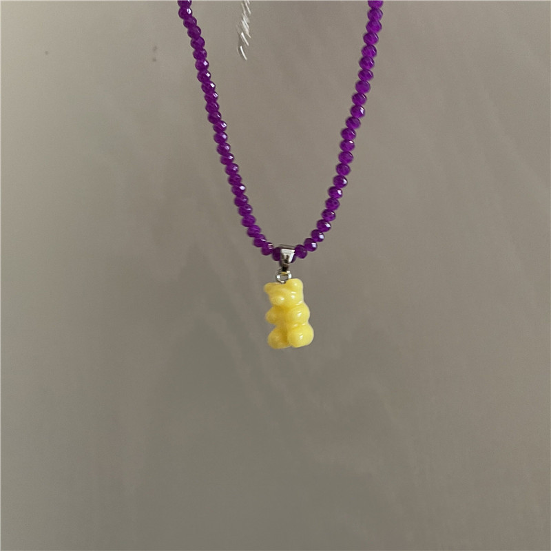 Korean Dongdaemun New Fun Necklace Womenu0027s Colorful Rice-Shaped Beads Stringed Beads Bear Crysta