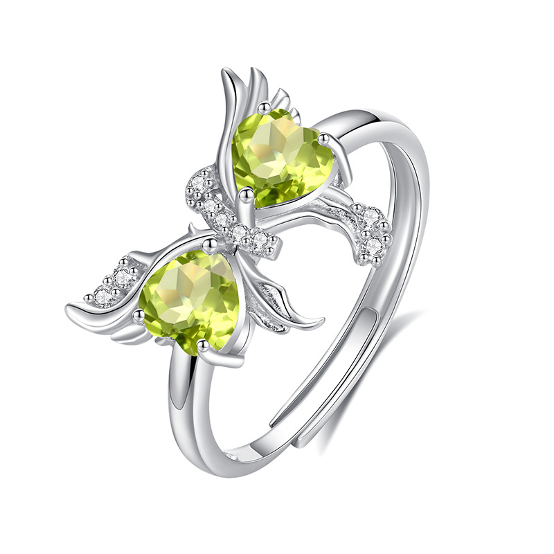 Anillo de mariposa de peridoto natural de lujo ligero para mujer s925