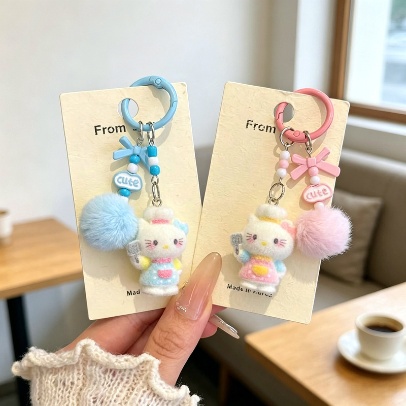 Hello Kitty keychain, KT cat keychain, flocked bag charm, small gift, key ring Hello Kitty keychain, KT cat keychain, flocked bag charm, small gift, key ring