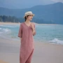 v领中长款夏季宽松连衣裙