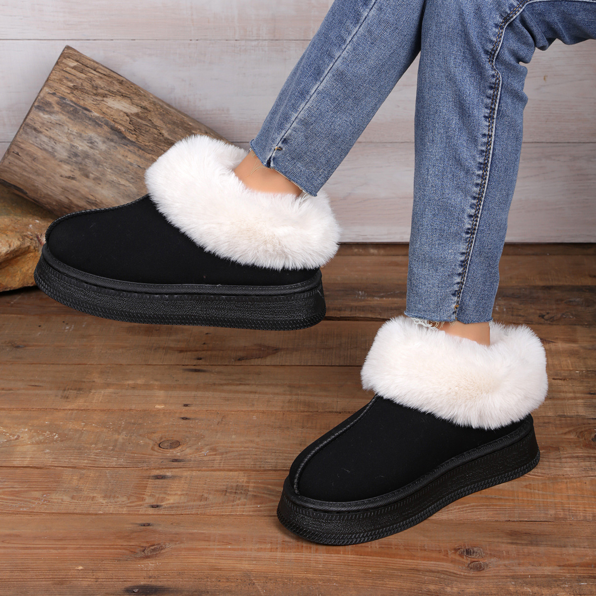 New thick soled short cylinder thick slip-on lazy cotton shoes_voghion.com
