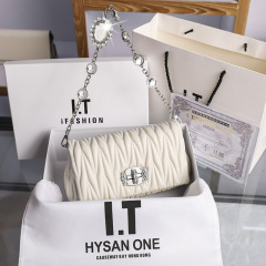 Leather Folded Bag for Import and Export, 2022 New Design with Water Diamond Chain, Fashion Small Bag with Chain