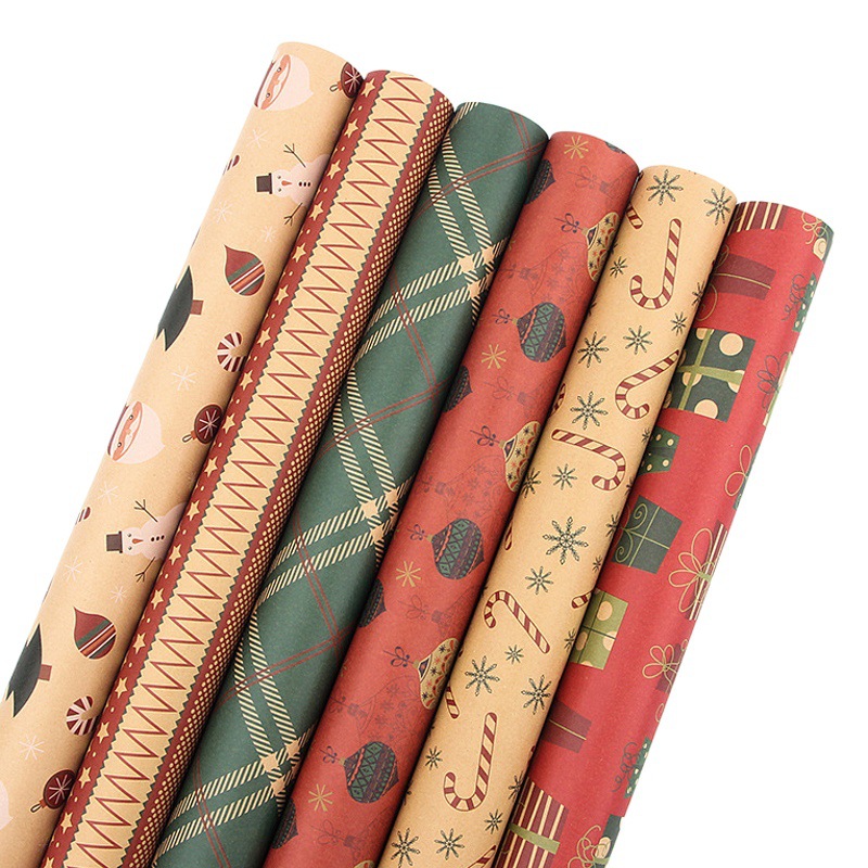 Papel de regalo estilo retro para regalos de Navidad, papel kraft, caja de regalo para fiestas, materiales de embalaje transfronterizos de nuevo estilo.