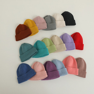 Candy color wool hat for children autumn and winter new warm baby versatile breathable solid color knitted hat for boys and girls