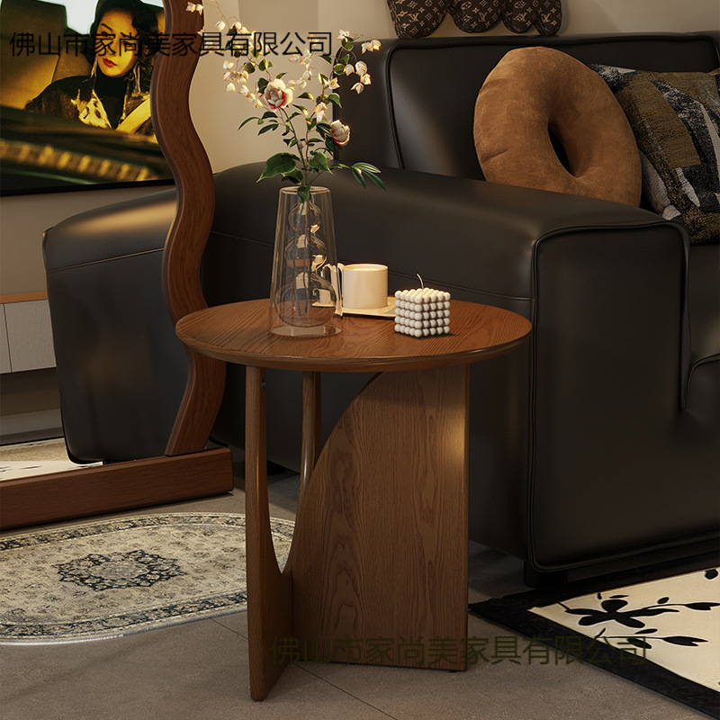 Nordic Solid Wood Round Side Table Small Coffee Table Sofa Corner Table Simple Small Apartment Home Living Room Wooden Small Tea Table