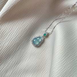 【绿意】天然危料蓝水翡翠葫芦吊坠 925银镶嵌新中式设计项链无