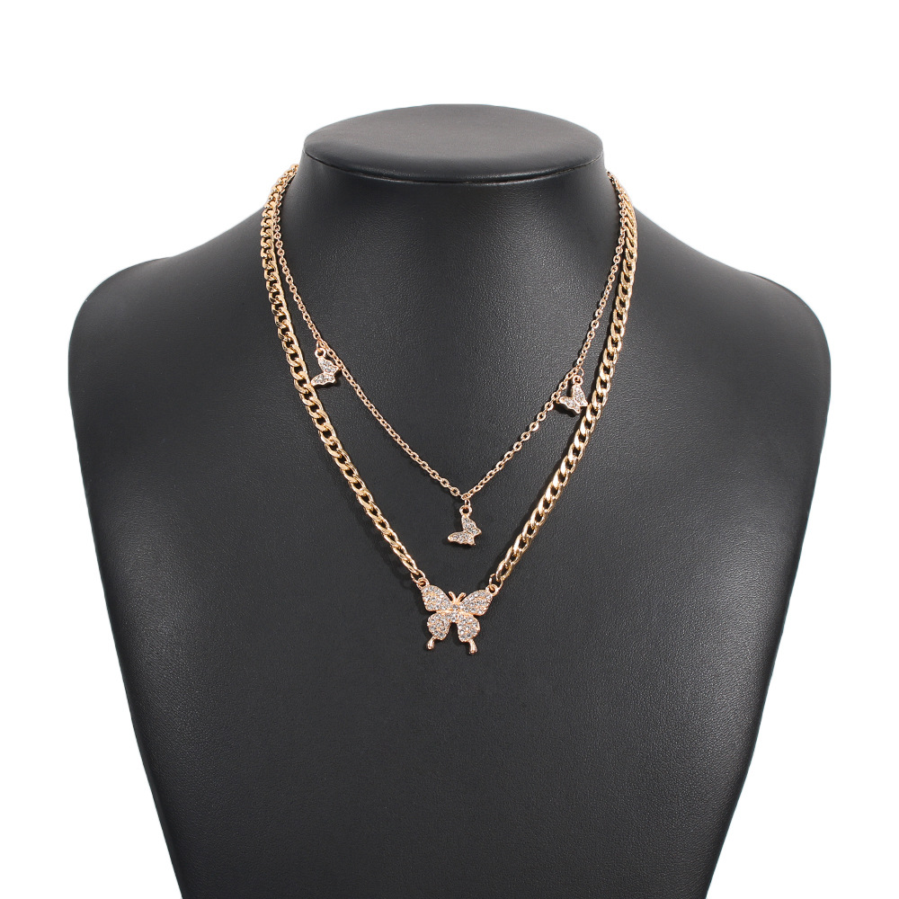 N8242 CrossBorder Fashion DoubleLayer Clavicle Chain Fairy Butterfly DiamondEmbedded Temperament Necklace Exaggerated and Personalized Creative Necklacepicture11