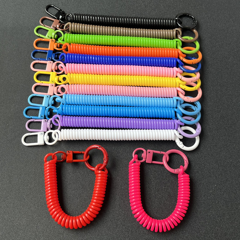 Factory wholesale plastic spring rope door buckle card ring key chain color plastic lanyard headset card bag decoration Factory wholesale plastic spring rope door buckle card ring key chain color plastic lanyard headset card bag decoration