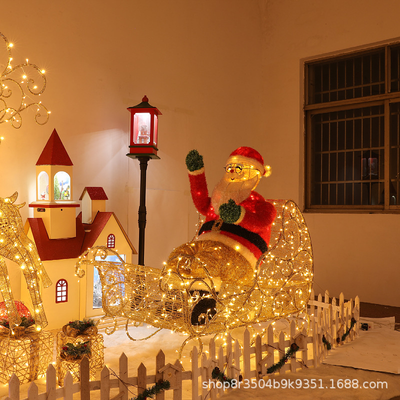 Navidad hierro ciervos carro Navidad interior escena diseño vuelo ciervos Santa Claus luminoso ambiente de vacaciones al por mayor