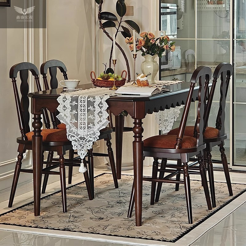 Nuevo estilo retrógrado francés y americano de lujo ligero mesa de comedor doble uso mesa de comedor de madera sólida mesa de comedor silla