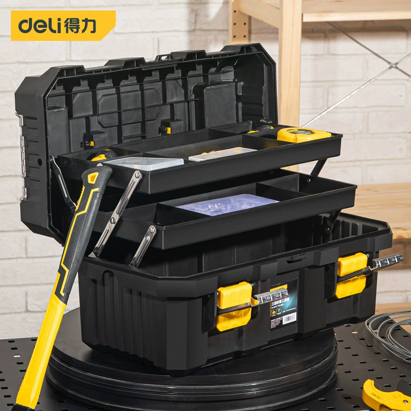 Delica three -layer folding tool box PP plastic enhanced 21 -inch hardware tool storage box empty box without tools