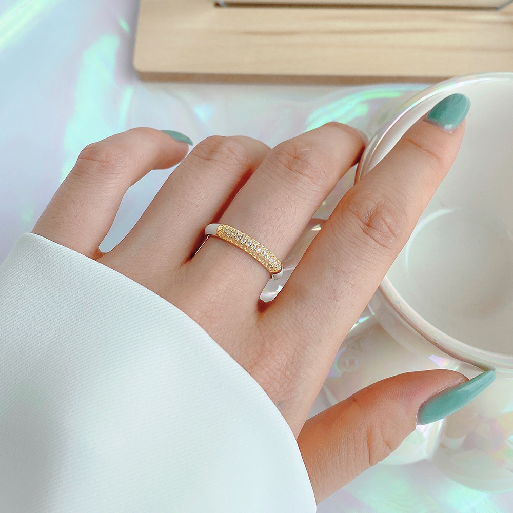 Fashion Geometric Sterling Silver Inlay Zircon Open Ring 1 Piece