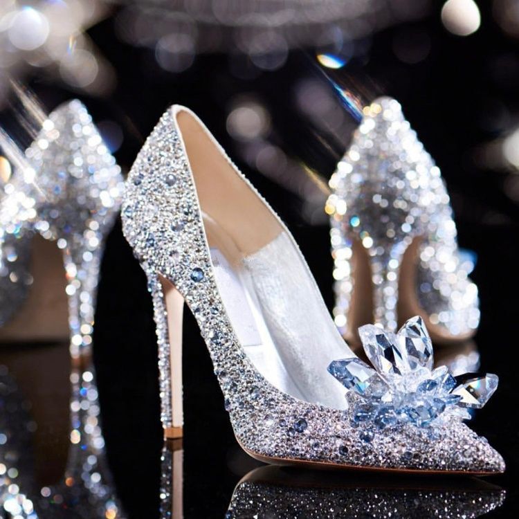 Pointed Toe High Heels Women's Banquet Stiletto Rhinestone Crystal Shoes Wedding Bridal Shoes Main Wedding Dress Wedding Shoes 2024 New Style