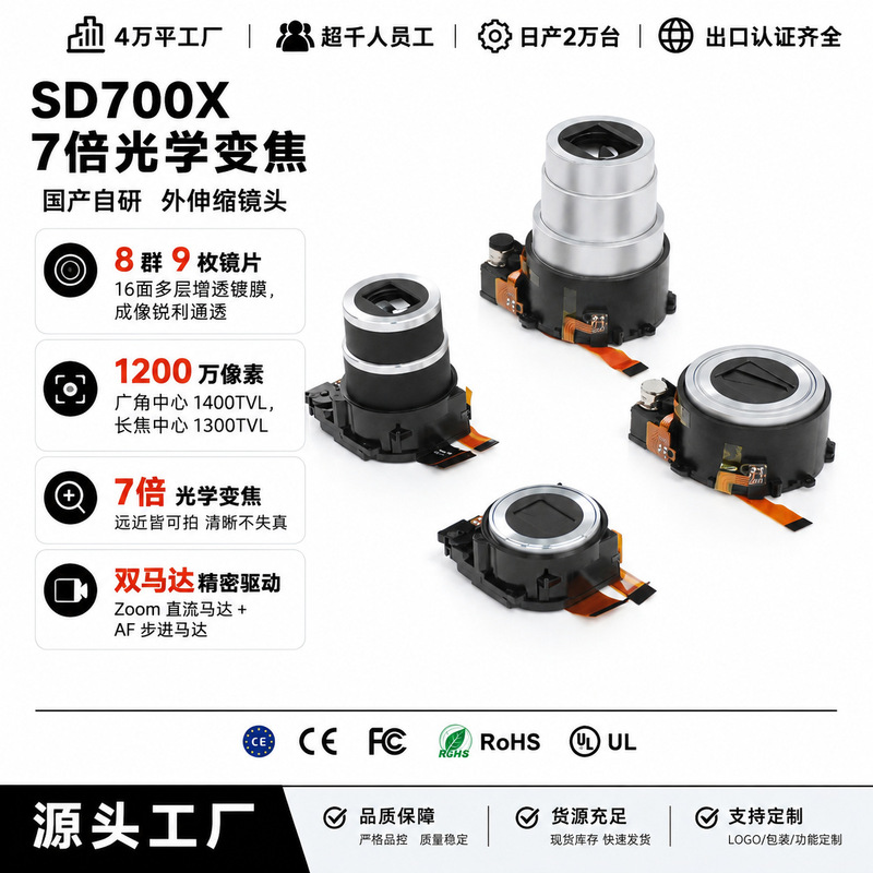Customized camera optical accessories: 7x external zoom lens, dual-motor drive, domestically developed and manufactured for export as a replacement