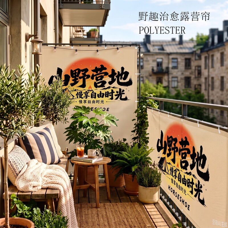 Japanese-style camping-style courtyard balcony privacy curtain, villa privacy curtain, terrace railing wind-blocking curtain, anti-peeping rain-blocking curtain
