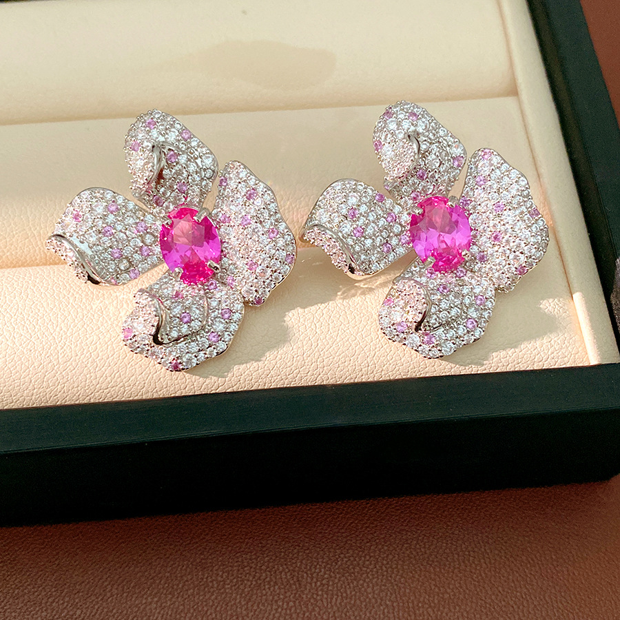 Agujas de plata, pulseras de flores rosadas, anillos, pendientes, pernos de lujo ligero, alta sensación, temperamento dulce, conjunto de joyas