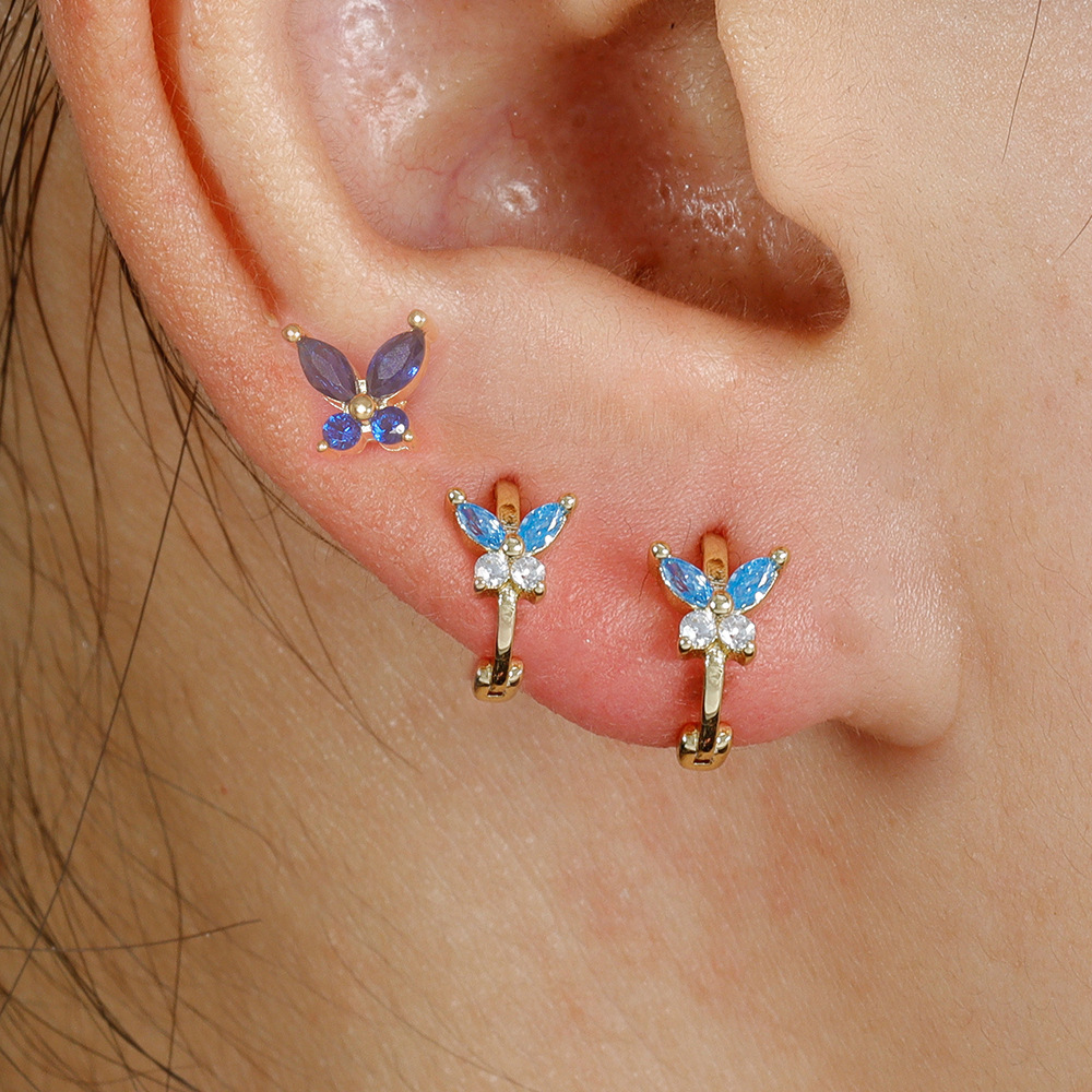 8g Weight Copper Ear Needle Material Zircon Inlay Material Small Stud Earrings, Earrings Classification 1 Set Quantity Daily Occasion Copper Material Butterfly Pattern All Seasons Season Women's Gender Plating Design Simple Style, Classic Style Style 1 Set Simple Style Classic Style Butterfly Plating Copper Zircon Small Stud Earrings Earrings 1