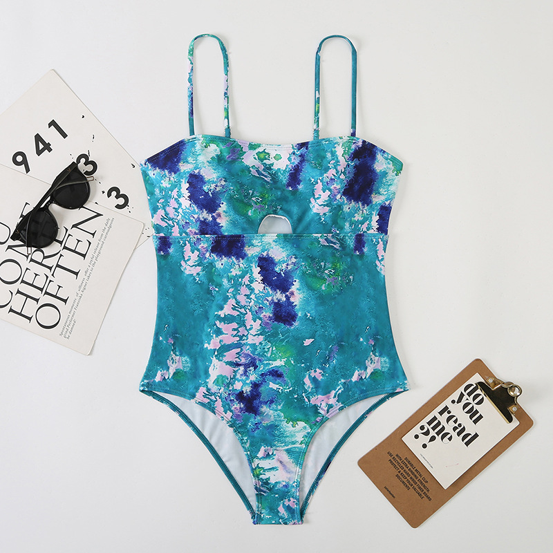 Polyester Fabric Type 2022 New Ladies One-piece Printed Swimsuit European And American Sexy Hollow Swimsuit