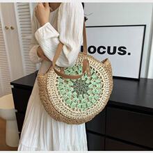 镂空拉链草编包海边手工编织包女新款单肩大容量度假沙滩托特包