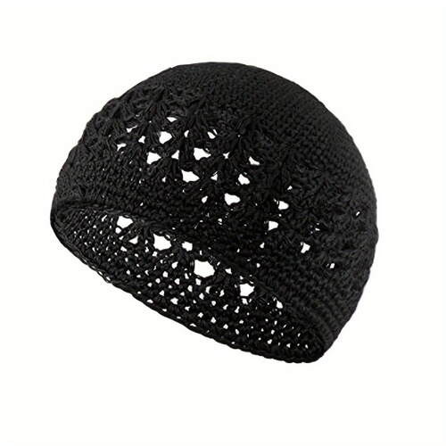 Cross-border best-selling handmade crocheted cotton yarn knitted hat, unisex wig hat, hollow breathable Muslim hat