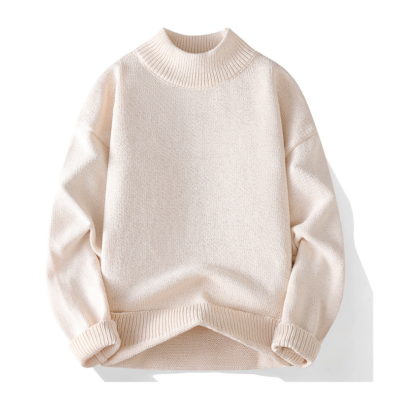 Suéter para hombre, otoño e invierno, nuevo, suelto, informal, de punto con cuello alto, con parte inferior acanalada, parte superior para pareja_voghion.com