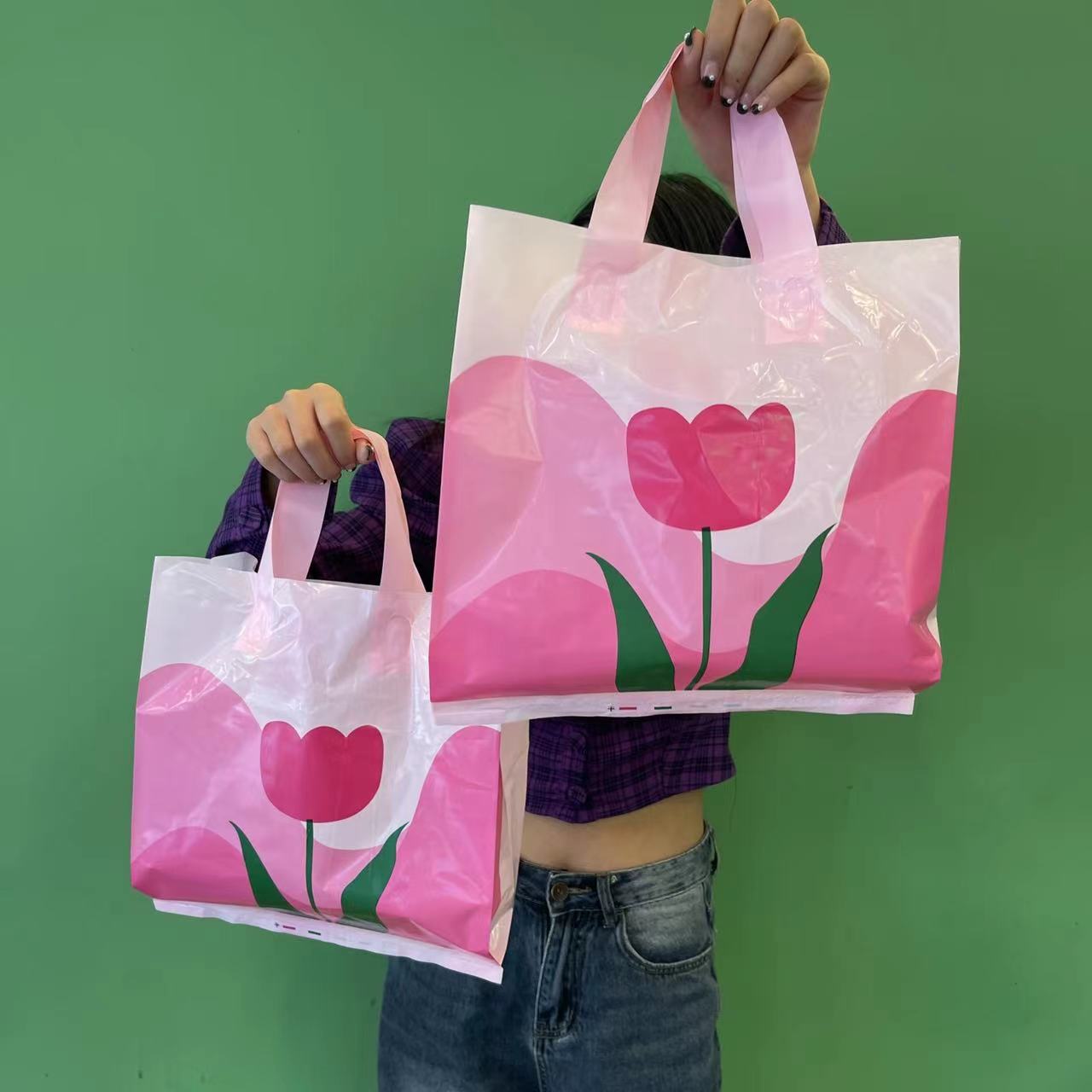 奶油風手提袋糖果色服裝袋馬卡龍色禮品袋長春花鬱金香袋子ins風