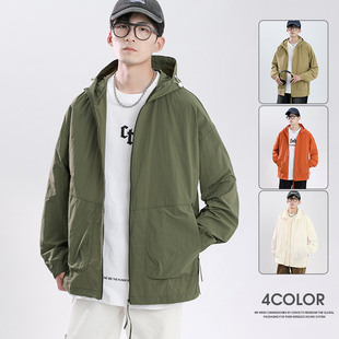 Large Size Breathable Summer Loose and Light Breathable Hooded Casual Sun Protection Clothing Solid Color Couple Skin Clothing Jacket for Men