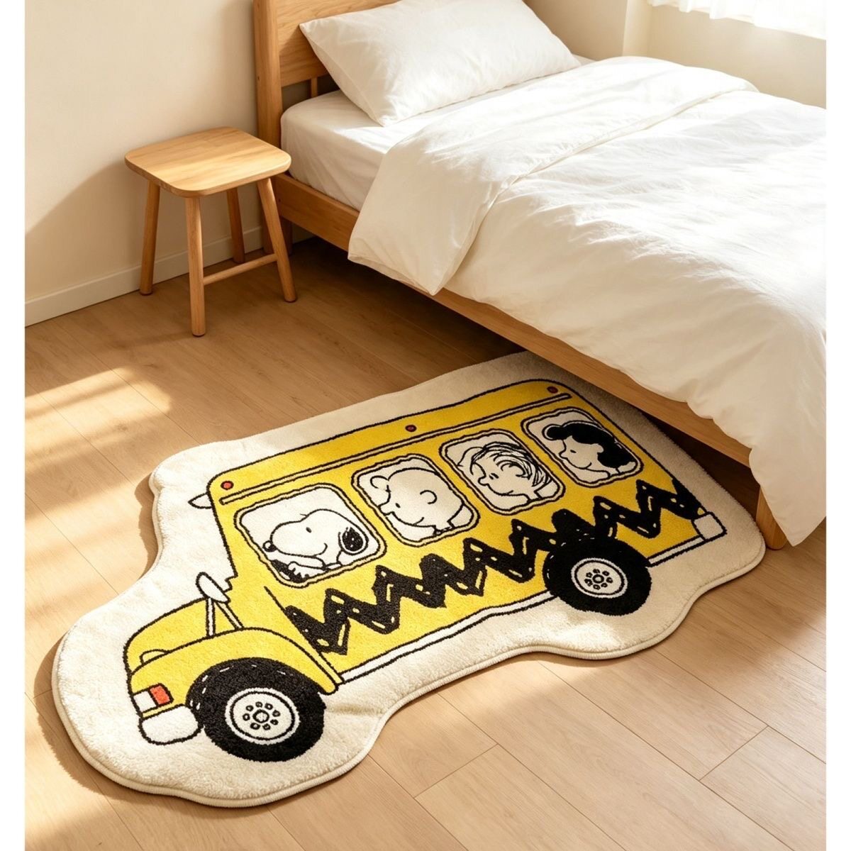 Cartoon Bus School Bus Snoopy Puppy Imitation Cashmere Bedroom Thickened Decorative Floor Mat Entrance Hall Insulation Mat