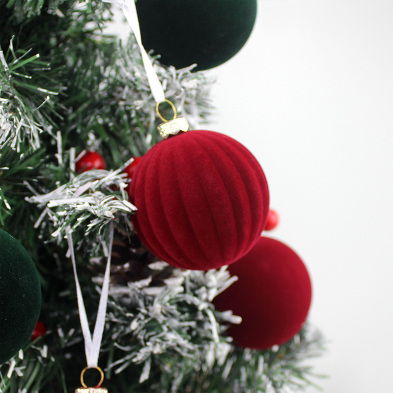 Nuevo árbol de Navidad decoraciones calabaza vino rojo y tinta verde Navidad floqued set exquisito set de bolas de Navidad