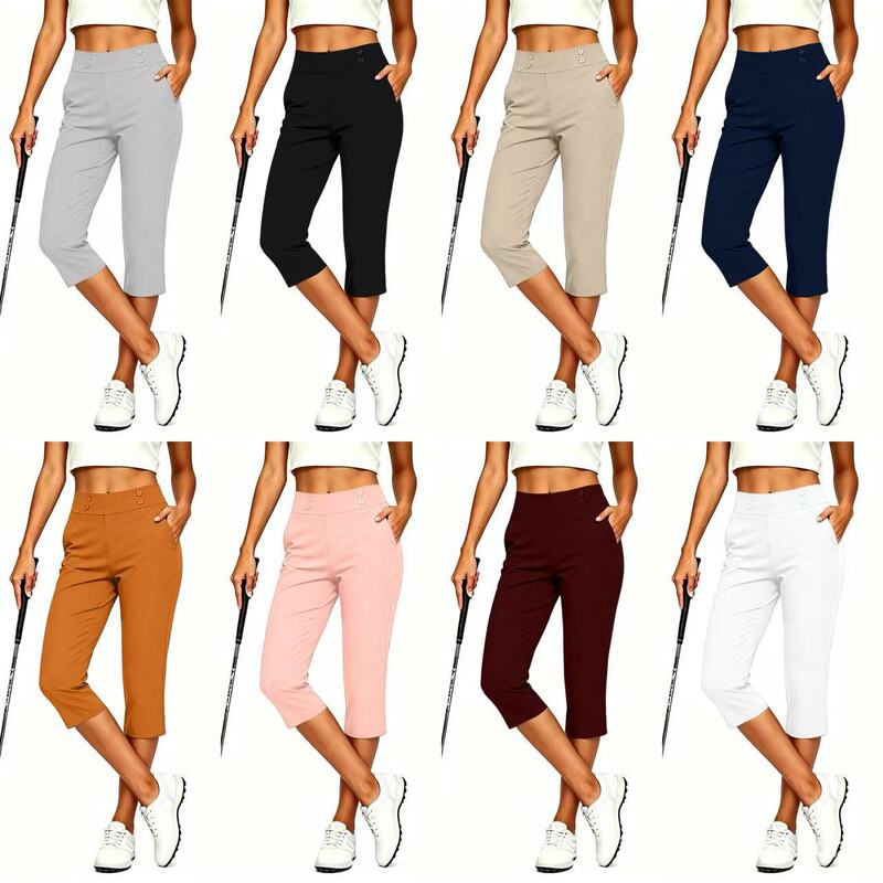Women's High-Waisted Yoga Pants, Stretchy, Lightweight, Casual, Work, Golf, with Pockets, Solid Color, Fashionable, Sports 7/8 Pants Women's High-Waisted Yoga Pants, Stretchy, Lightweight, Casual, Work, Golf, with Pockets, Solid Color, Fashionable, Sports 7/8 Pants