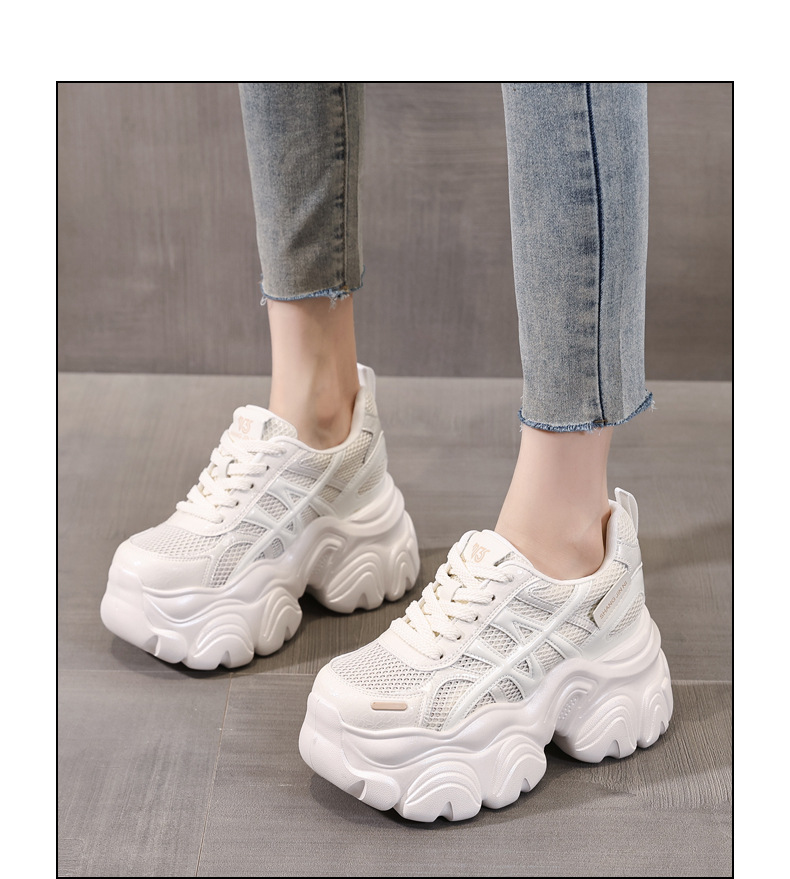 Giày sneaker nữ đế dày lưới thoáng khí phong cách bánh xốp — Màu be chi tiết 14