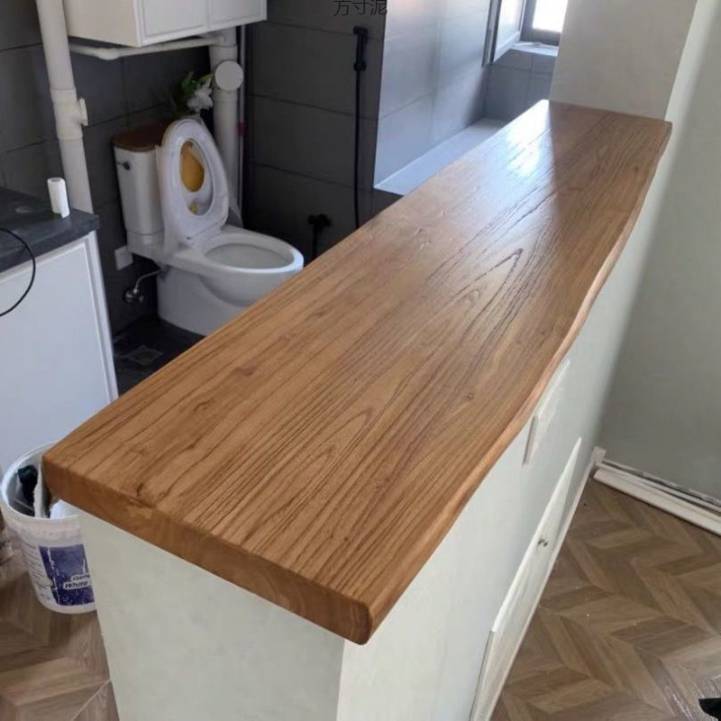 Old elm wood board bay window bar top solid wood original wood tea table office desktop 2m long board wholesale