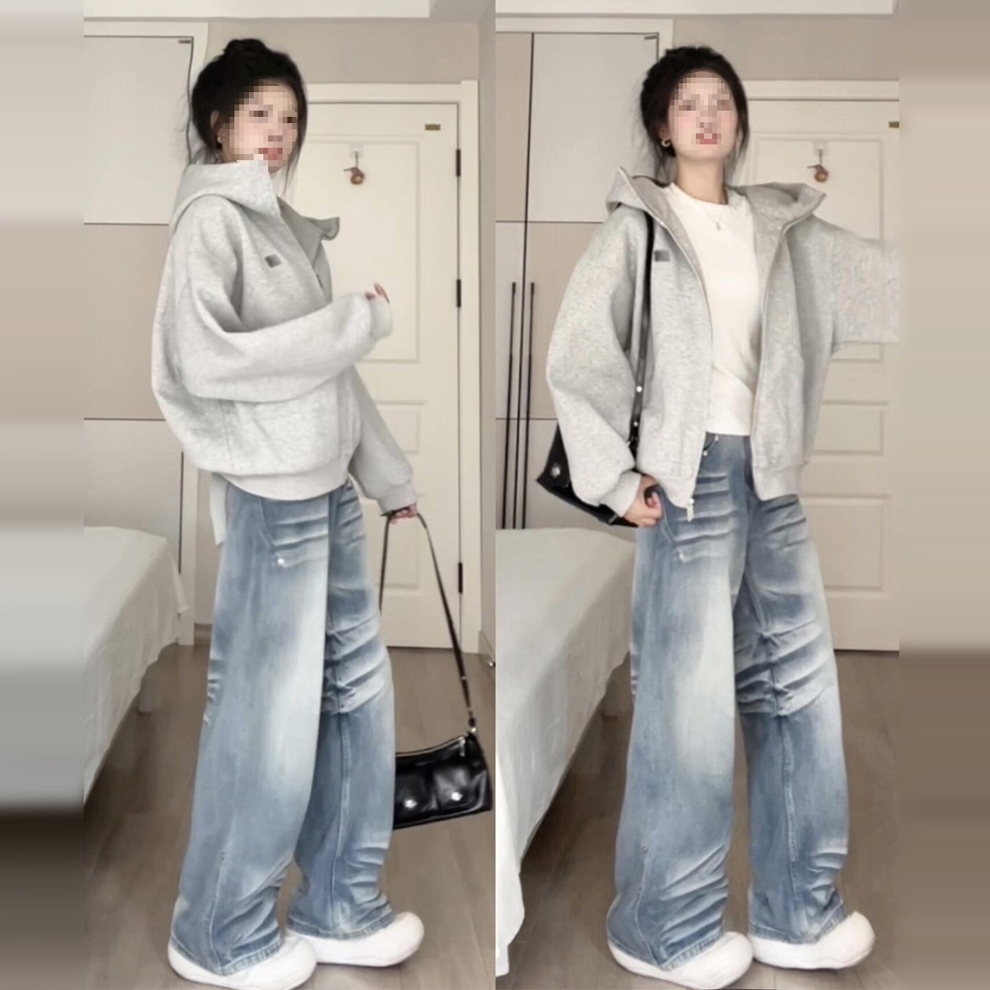 美式慵懒风高领连帽卫衣女春秋小众休闲百搭显瘦开衫情侣外套