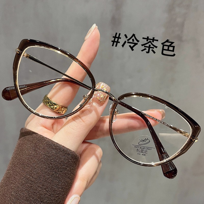 茶色俏皮猫眼镜框眼镜女近视可配度数高级感韩系素颜防蓝光平光镜|undefined