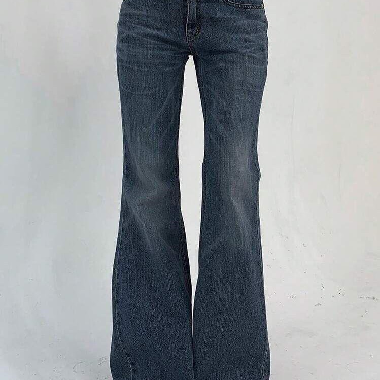American Retro Low-Waist Double-Button Flared Pants Slim Fit Stretchy Autumn and Winter Jeans for Women Regular Deep Blue Black American Retro Low-Waist Double-Button Flared Pants Slim Fit Stretchy Autumn and Winter Jeans for Women Regular Deep Blue Black