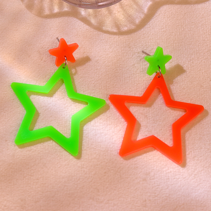 All Seasons Season 1 Pair Cute Exaggerated Pentagram Fluorescent Acrylic Women's Drop Earrings Earrings Ear Studs
