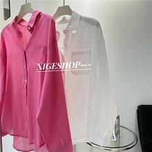 白色轻薄棉麻防晒衬衫女夏新款宽松流行显瘦松弛感中长款长袖衬衣