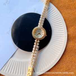 水钻小圆形仿珍珠带女生手表女网带表女士手表森系石英表小清新