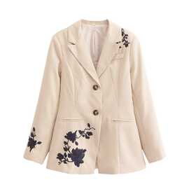 2024秋wish亚马逊eBay黑色刺绣收腰翻领西装西服